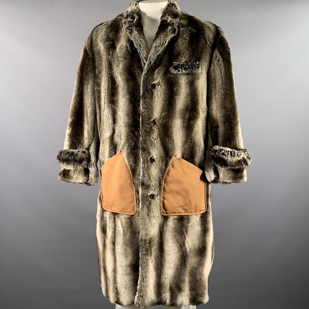 LINDER Size XL Grey Dark Grey Fuax Fur Polyester Blend Patch Pockets Coat